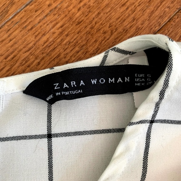 ZARA | White Windowpane Plaid Long sleeve Small - Picture 3 of 7